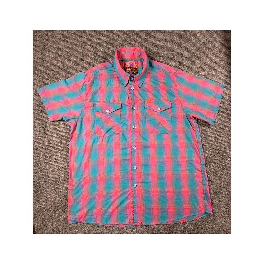 Dixxon Flannel Co Panama City Shirt Mens 2X Pink Teal Plaid Excellent Bamboo